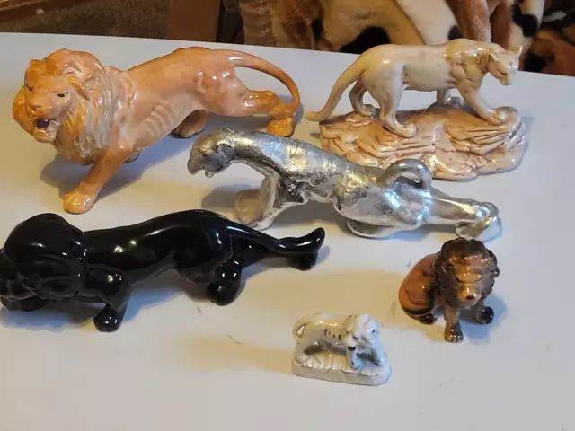 Collectable  Antiques Lion / Jaguar Figure, Statue, Sculpture Lot of 6