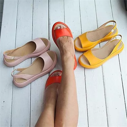 Women Slingback Sandals Ladies Open Toe Wedge Casual Slippers Flat Shoes Summer