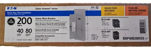 Eaton BR Load Center 200-Amp 40-Space 80-Circuit Plug-On Main Breaker Value Pack