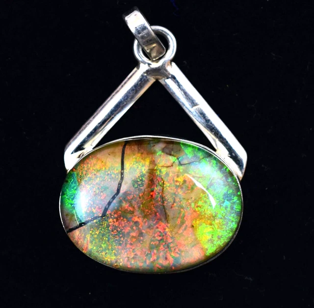 Pendentif Opale Feu Ovale 14.35 Ct – Argent 925 – Certifié AGSL – Création Lab
