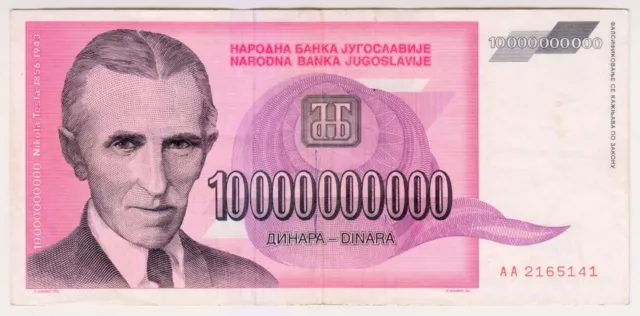 1993 Yugoslavia 10 Billion Dinars 2165141 Nikola Tesla Paper Money Banknotes