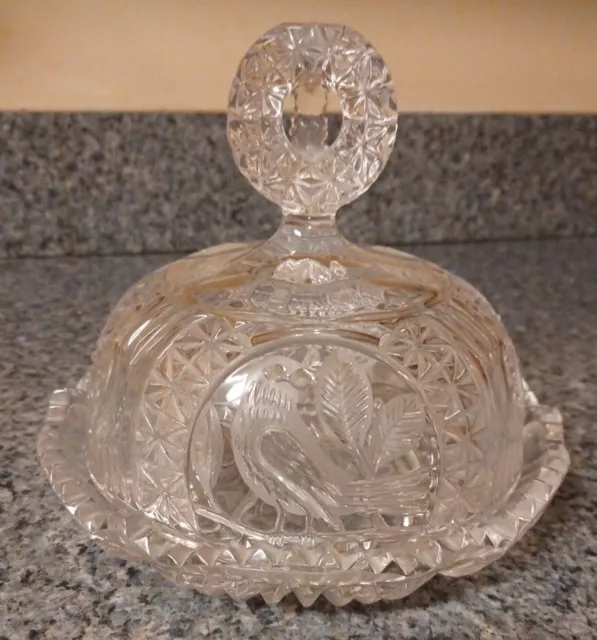 Vtg Hofbauer Germany The Byrdes Collection Lead Crystal Cheese Plate & Lid Dome