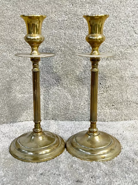 Antique Pair Of Vintage Corinthian Columns Victorian Brass Candlestick Holders