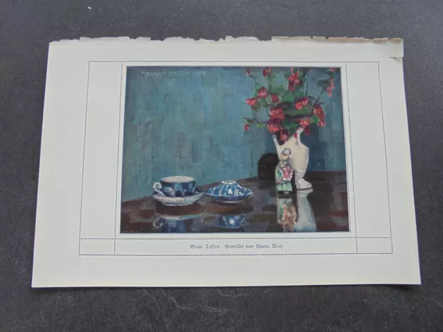 1912 Kunstdruck / Maler Bruno May Blaue Tassen
