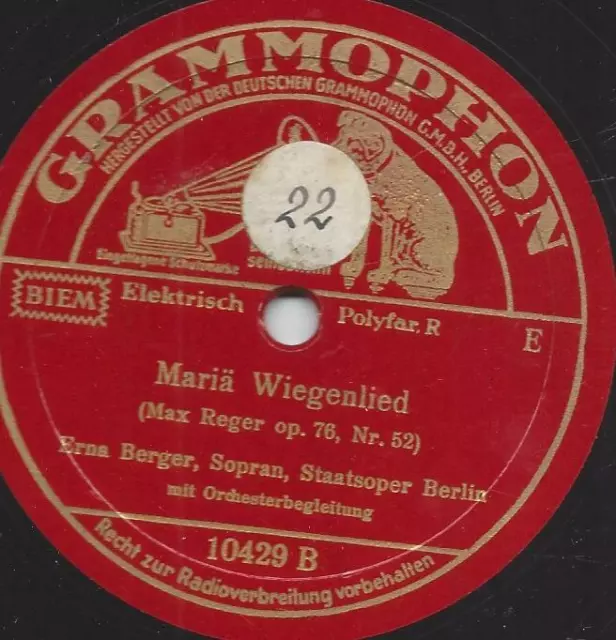 Erna Berger , Sopran , singt Max Reger 1934 - Mariae Wiegenlied