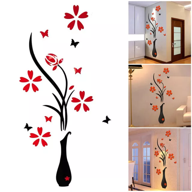 DIY Vase Blumen Baum Acryl 3D Wandaufkleber Wohnkultur Tapete Wand Veranda Deko