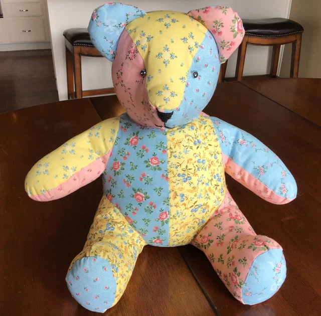 Hand Crafted Calico Teddy Bear In Sitting Position 16” Tall