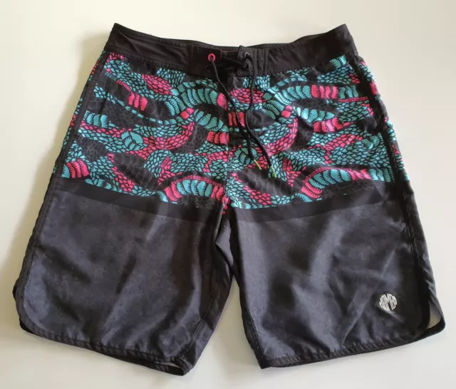 Mambo Men's Board Shorts, Size 34, Blue Pink Grey & Black, Aussie Surfwear