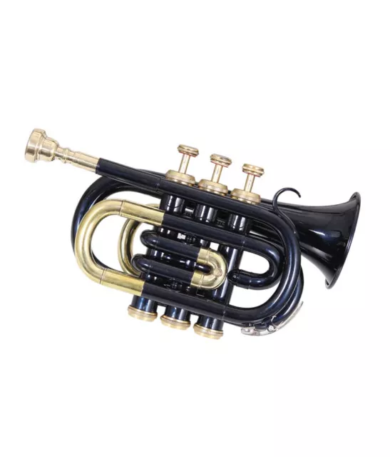 Brand New Brass Black Bb flat Pocket Trumpet Free Hard Case Mouthpiece