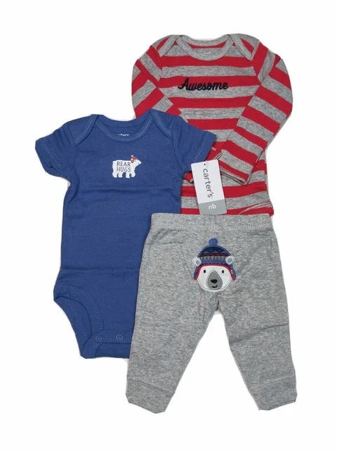 Carters Newborn 3 Piece Set for Boys Winter Theme Polar Bear