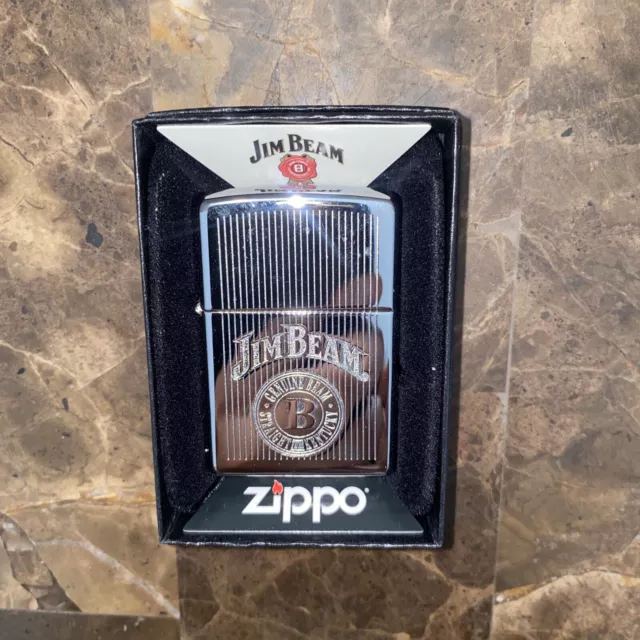 Zippo Lighter with Jim Beam Whiskey Logo Advertising-Unused/Unfired NEW In-Box