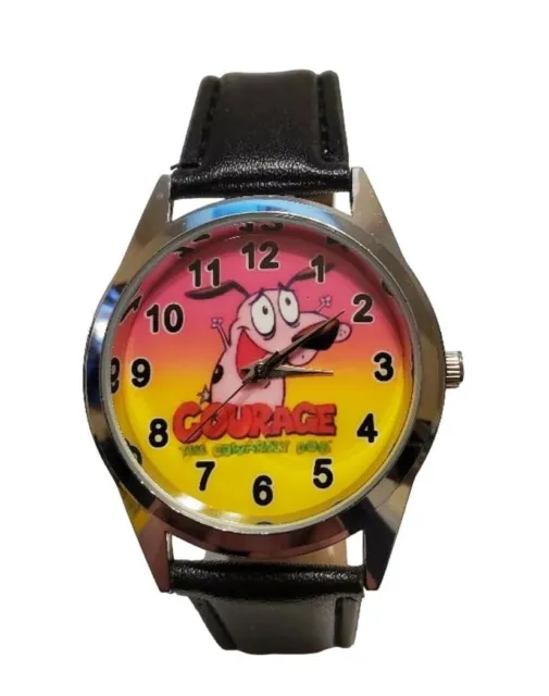 The Cowardly Dog Cartoon Character Quartz Black Leather Band Wrist Watch