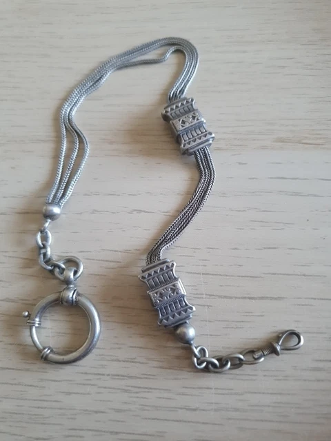 Chaîne Ancienne Pour Montre De Gousset En Argent Massif - Pièce De Collection Vintage
