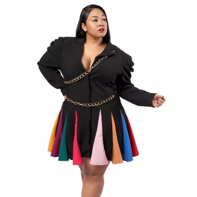 Latiste by Amy Womens Dress Blazer Rainbow Peplum Chain Puff Sleeve Mini Sz 1X