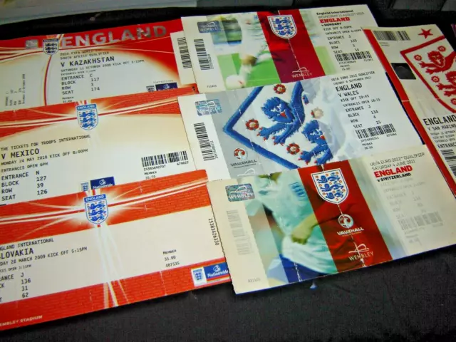 Collection Of Seven Used England Football Tickets