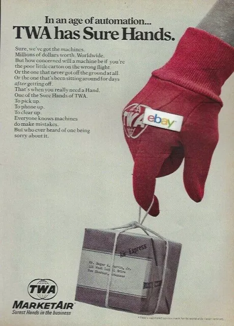 Twa Trans World Airlines 1967 707 Marketair Air Cargo Sure Hands Red Gloves Ad