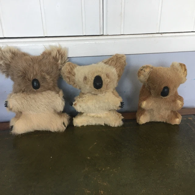 3 AUSTRALIA SOUVENIR Koala Bear Vintage Kangaroo Fur Plush Soft Toy 8