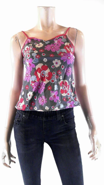 Scott Floral Empire Contrast Trim Tank Womens size L Cotton Top Pull Over DEALS