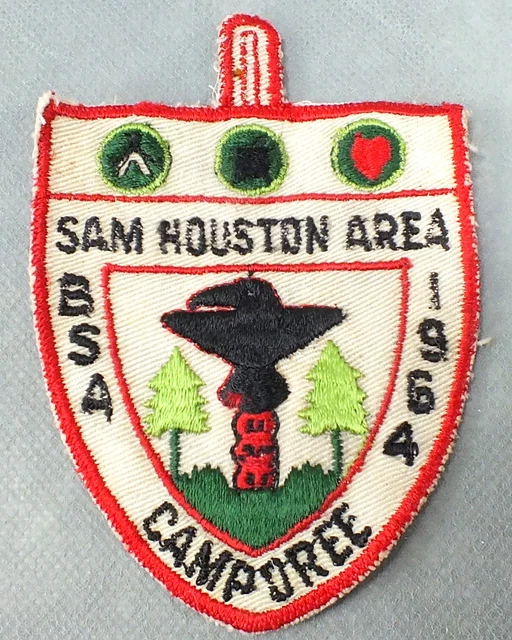 Vintage BSA 1964 Boy Scouts CAMPOREE Button PATCH Red Border SAM HOUSTON AREA