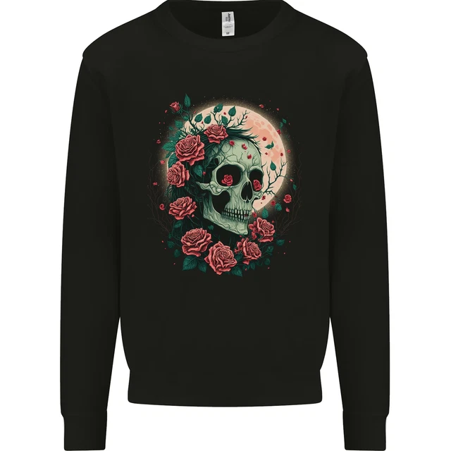Death A Luna Teschio con Rose At Night Gotico Bambini Felpa Maglione