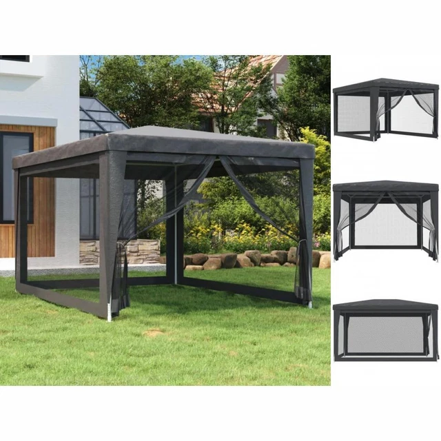 Pavillon Partyzelt Mit 4 Mesh-Seitenwänden Anthrazit 3x4 M HDPE
