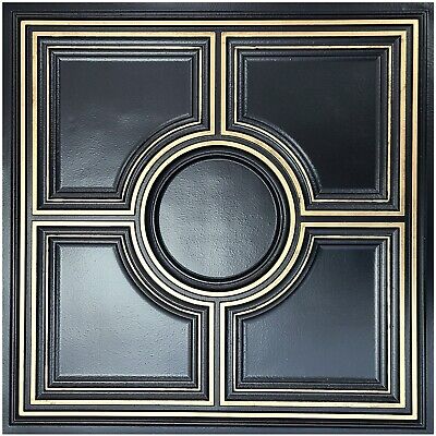 Tin Look Decorative Ceiling Tile #TD37 Black Gold Glue Up /Drop In 10pcs~40sq.ft