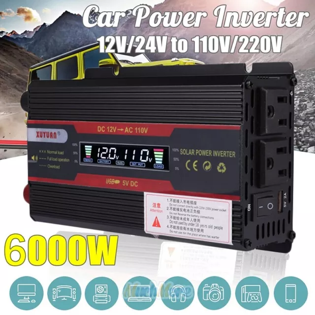 4000W/6000W Peak Power Inverter Car Vehicle Watt DC 12V 24V to AC 110V Converter 2