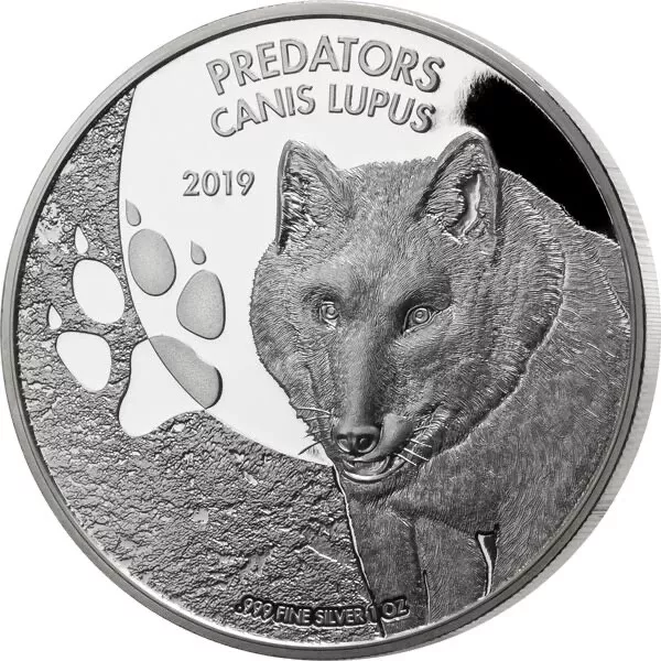 2019 Congo 1 Oz Silver Coin Wolf Predators Canis Lupus Wildlife WWF 20 Francs