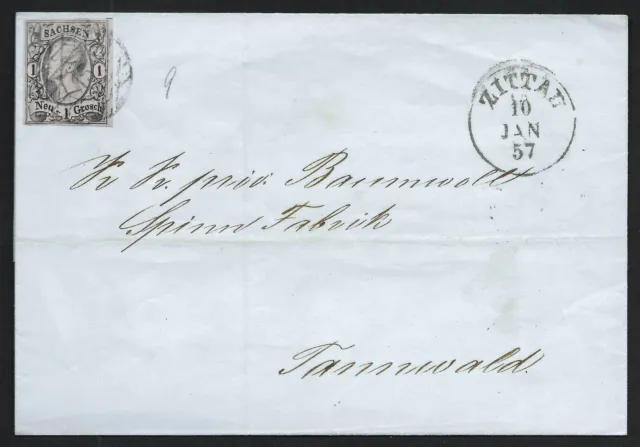 Sachsen 1855 _ Brief Zittau - Tannwald mit 1 Ngr. (MiNr. 9) _ Faltbrief