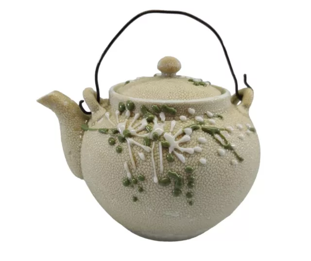 Japanese Moriage Meiji Sharkskin Pottery Teapot Orange Peel Glaze Asian Antique