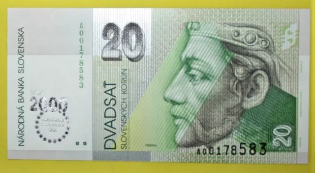 A12 - Slovakia 20 Korun 1993 "Millennium" Crisp Unc Banknote P. 34 SN: A00178583