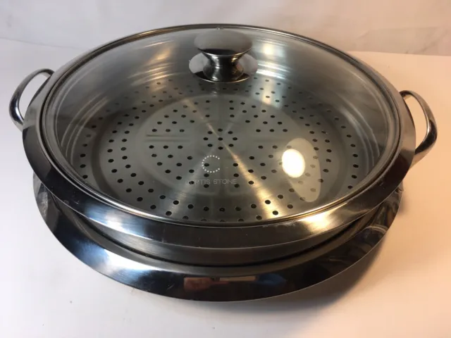 Curtis Stone 14" 3 Piece Stainless Steel Induction Pan Steamer Basket Set w Lid