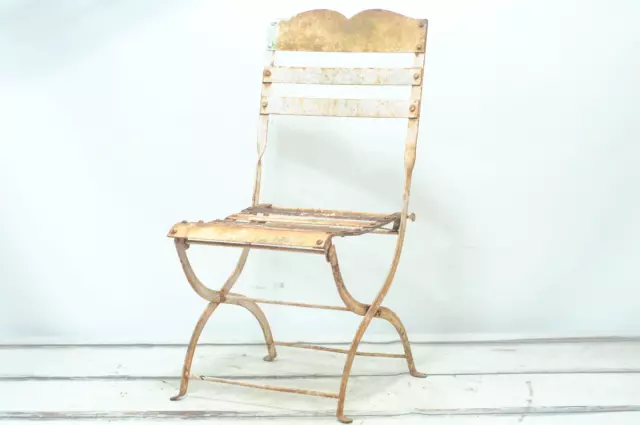 Vintage / Antique Childs Chair Early 1900's Metal Slat Folding Chair