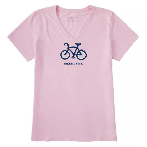 Life Is Good Biker Chick SS Crusher Vee Women's Shirt, Seashell Pink, Medium