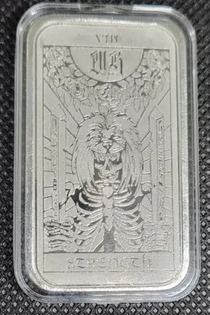 MK BARZ 1 oz .999 Silver Art Bar TAROT CARD SERIES #VIII "STRENGTH" IN CAPSULE