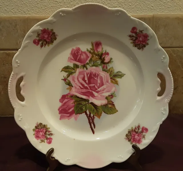 1907 to 1920s Muller Volkstedt and Co of Germany cake plate with red roses