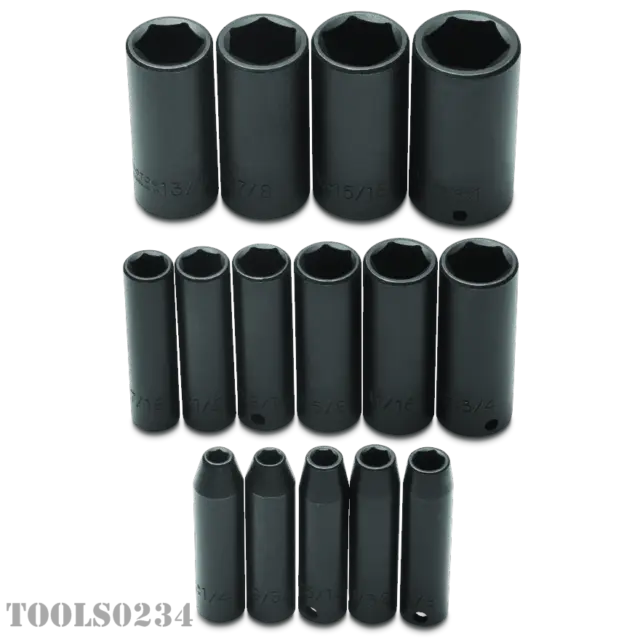 J72116 3/8" Drive 15 Piece Deep Impact Socket Set 6-Point w/Holder Proto