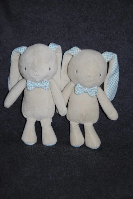 Lot 2 Doudou Peluche KLORANE Lapin Beige Carreaux Vichy Bleu Vert