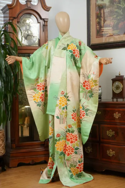 Dear Vanilla Japanese Furisode Silk Kimono Women's Authentic Japan Made Vintage