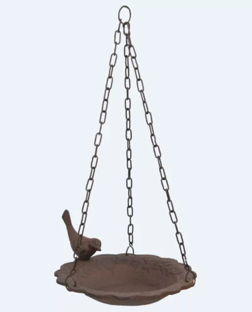 Backyard Bird on Hanging Birdfeeder Rust Brown Cast Iron Garden Decor