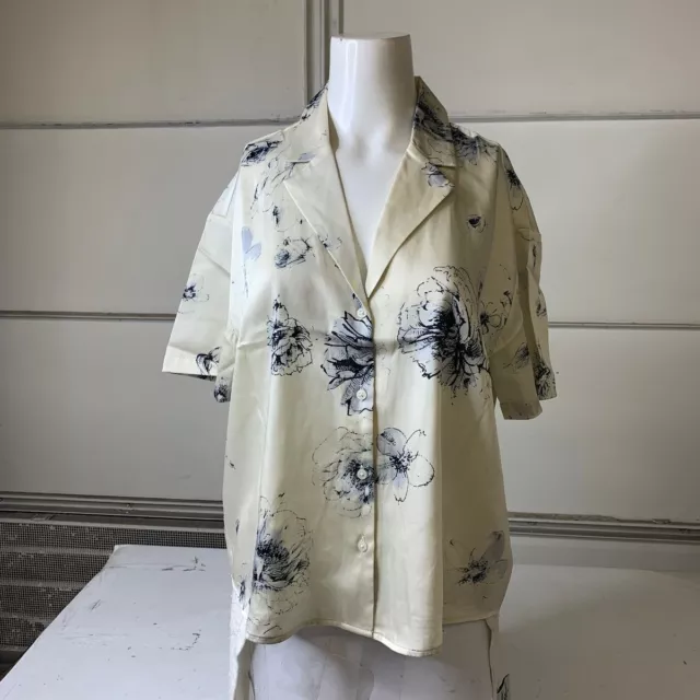 EXPRESS Floral Short Sleeve Button-Up Boxy Shirt Women's Size Small