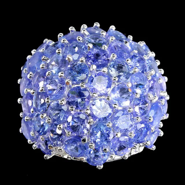 Unheated Round Blue Tanzanite 4mm 925 Sterling Silver Big Ring Size 9