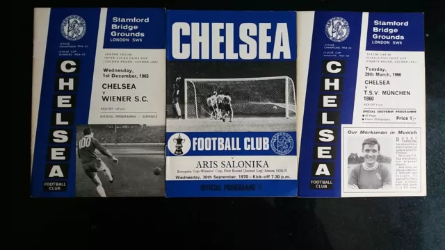 Chelsea 3 European Cup  Homes 1965/6 + 1970/1  All In Excellent Condition