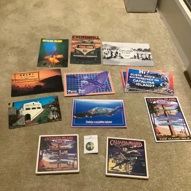 Catalina Island California Tourist Souvenirs Bundle Postcards, Drinks Coasters