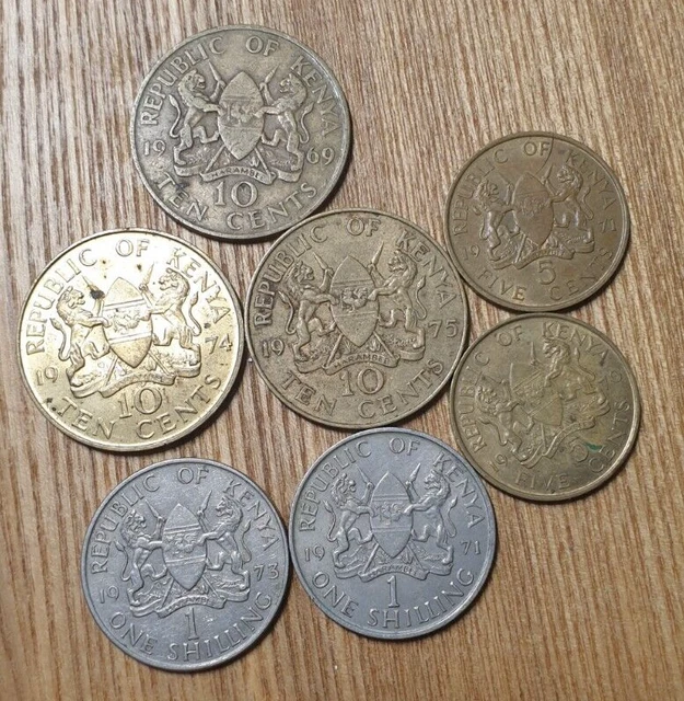 Kenya 7 pcs coin coins 5 cents 10 cent 1 shilling 1969 1970 1971 1973 1974 1975