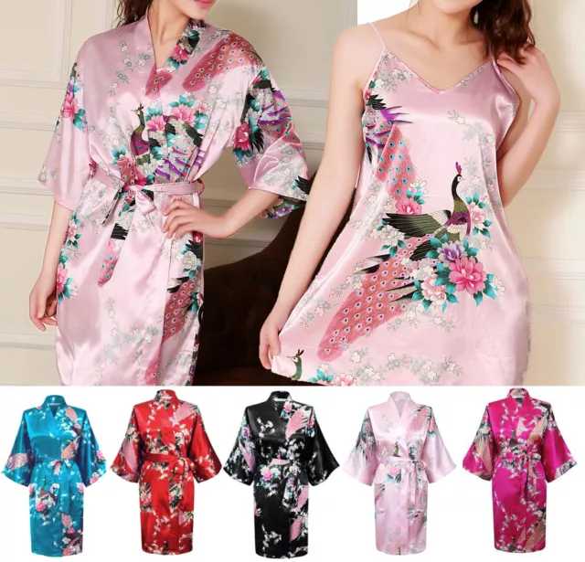 Nighty / Kimono New Robe Chinese Janpanes Women Silky Bath Gown Peacock Dressing