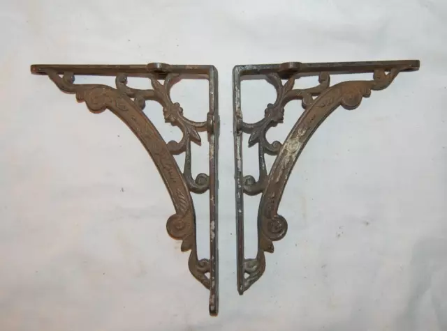 Antique Pair Ornate Cast Iron Shelf Brackets  4 " X 5 "