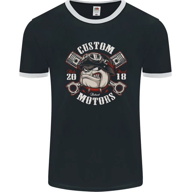T-shirt Bulldog Personalizzata Moto Biker Biker Uomo Ringer FotoL