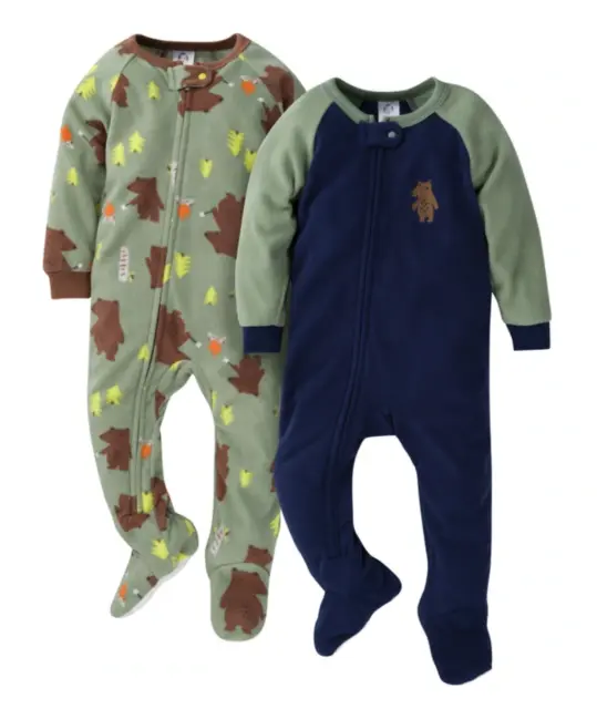 Gerber Baby Boys  BEARS 2 Pack Footed Fleece Blanket Sleepers Size 0-3 24 Mo 2T