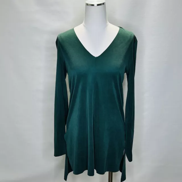 Trouve Dark Green Tunic Size Small, V Neck, Long Sleeve, Side Slit, High Low